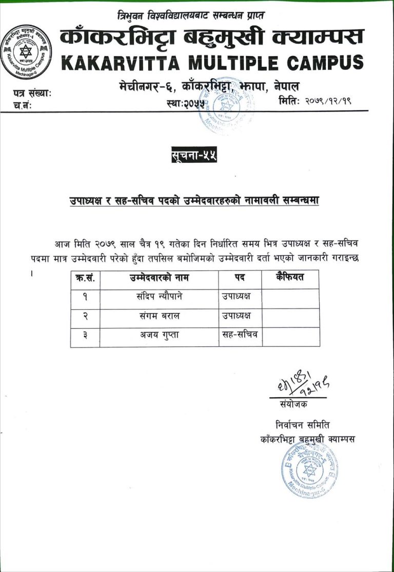 Educational certificate notice 2079 Kakarvitta Multiple Campus