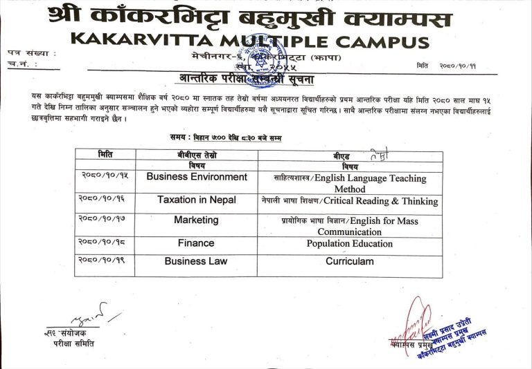 Notice regarding BBS & BEd 3rd year Internal Exam