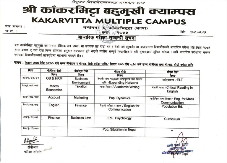 Notice regarding Internal Exam of BBS & BEd 2nd & 3rd Year