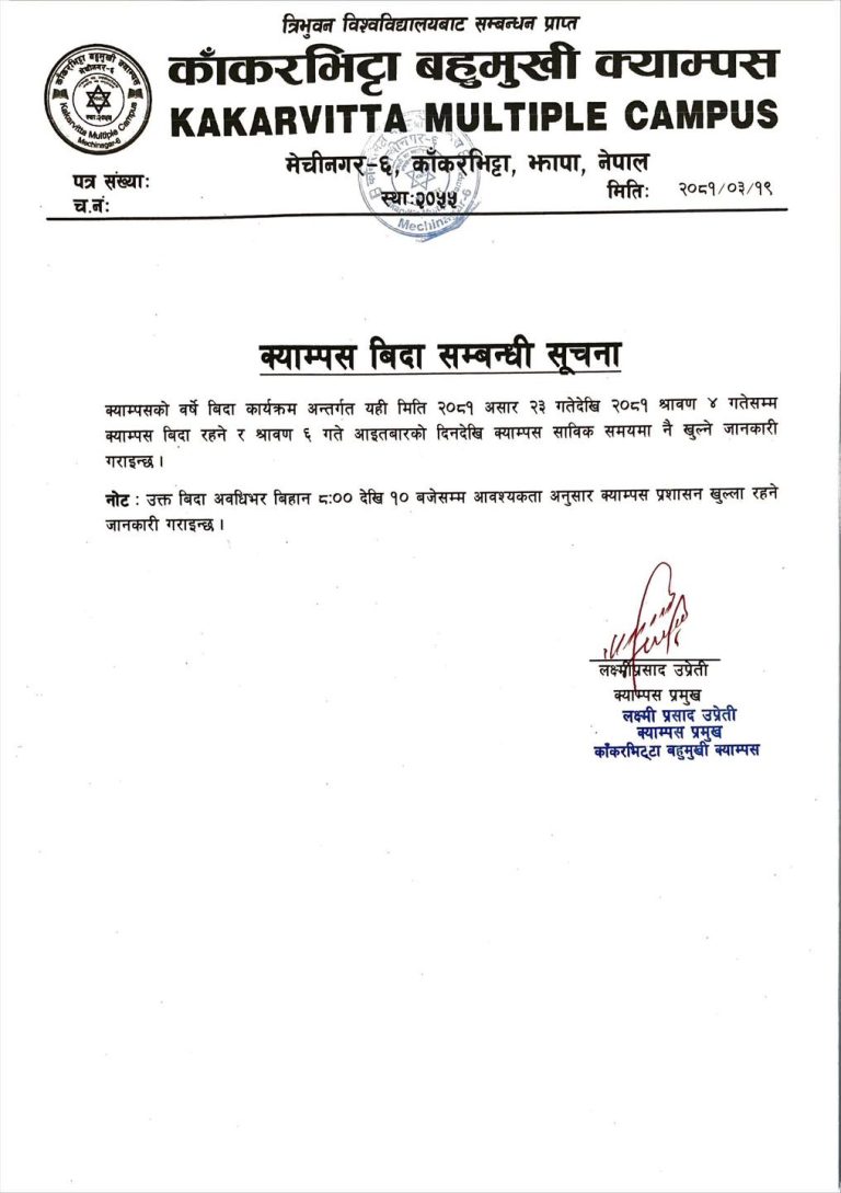 Notice regarding holiday 2081