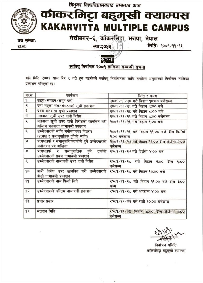 FSU ELECTION 2081 – Information about the schedule of the Swabiyu election 2081